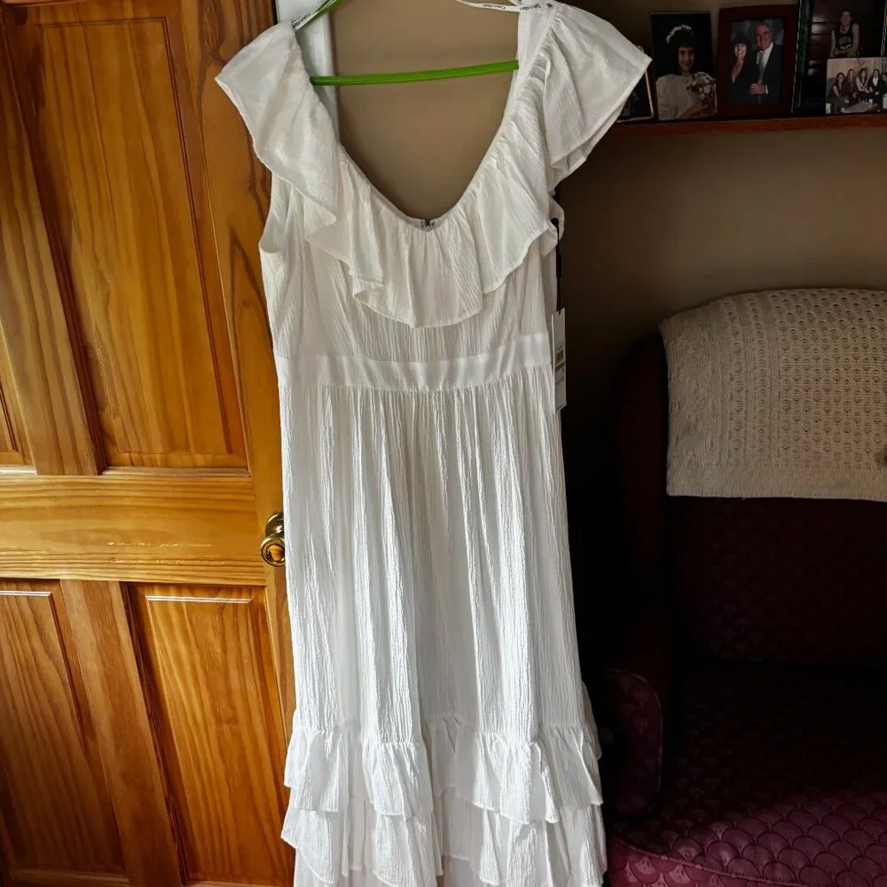 Calvin Klein new, white ruffled midi-length sundress, Size 12 - Picture 2 of 6